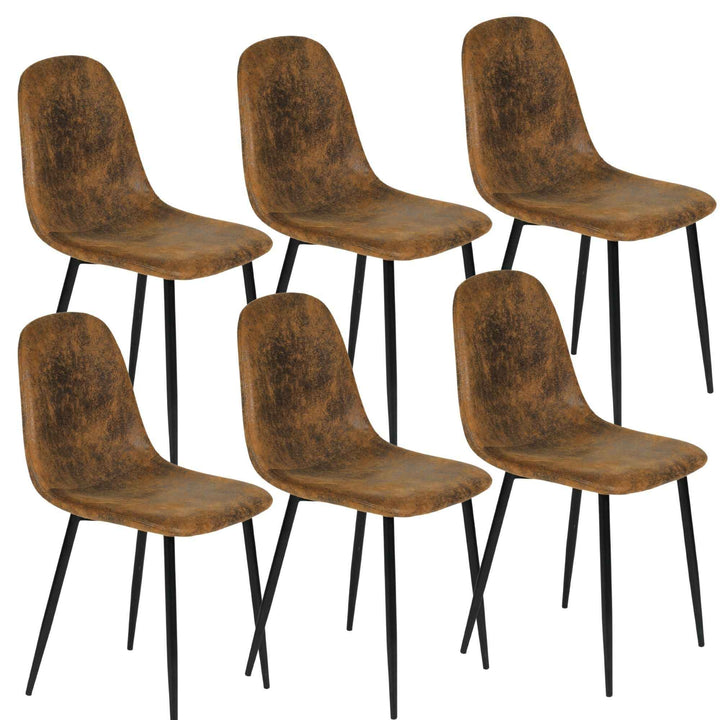 Dining Chair Set of 6, Suede Upholstery, Brown, Space-Saving Stackable Design, Metal Legs, Modern Style for Kitchen or Garden