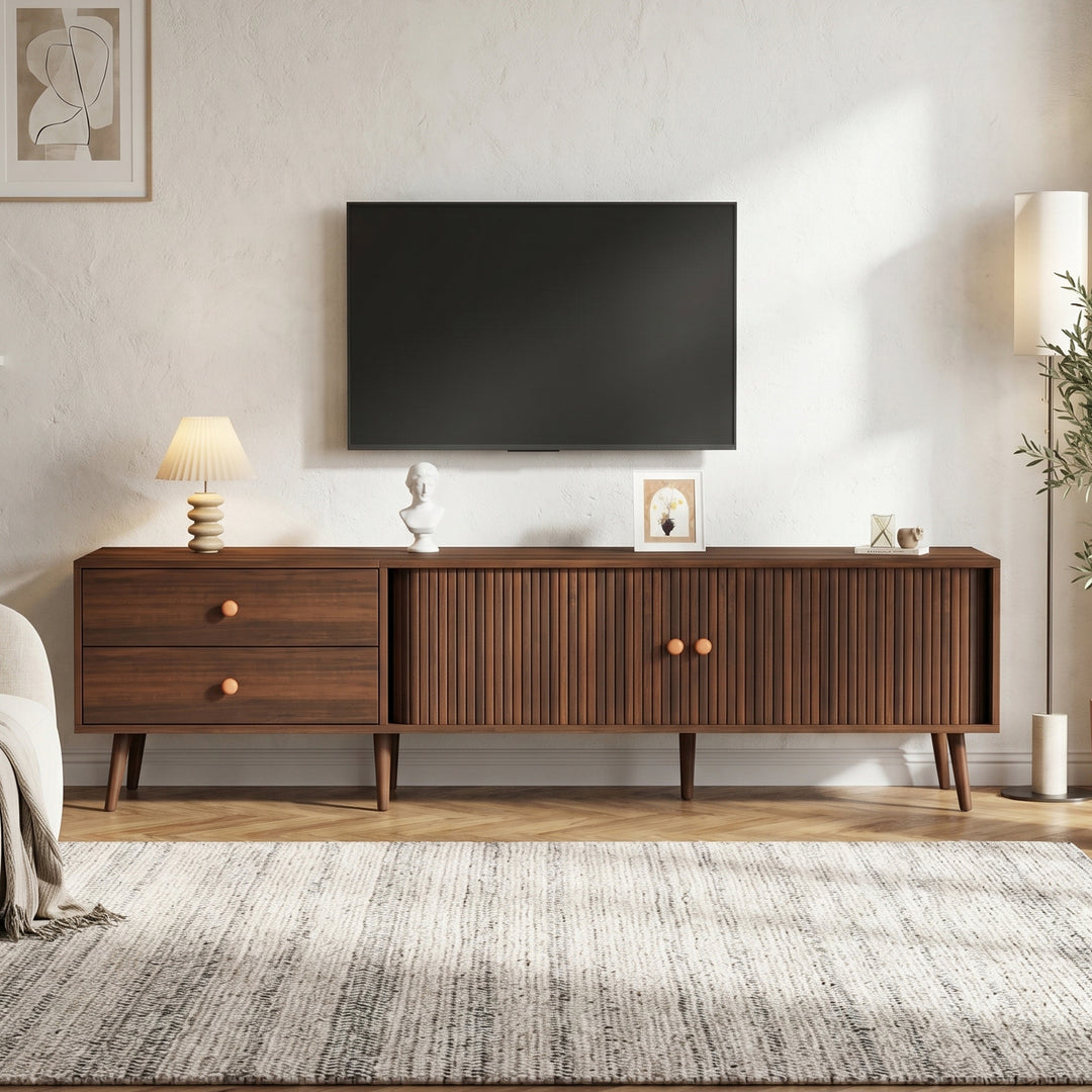 Vintage wulnut TV stand with 2 roller shutter doors &amp; 2 drawers COMPACTRATTANSTYLE