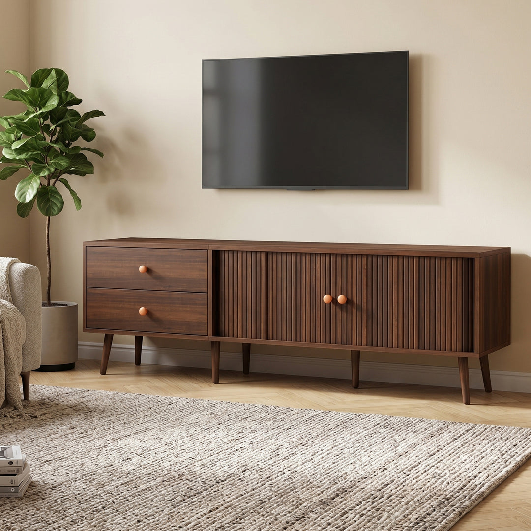 Vintage wulnut TV stand with 2 roller shutter doors &amp; 2 drawers COMPACTRATTANSTYLE