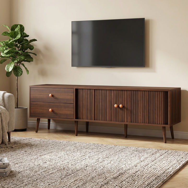 Vintage wulnut TV stand with 2 roller shutter doors &amp; 2 drawers COMPACTRATTANSTYLE