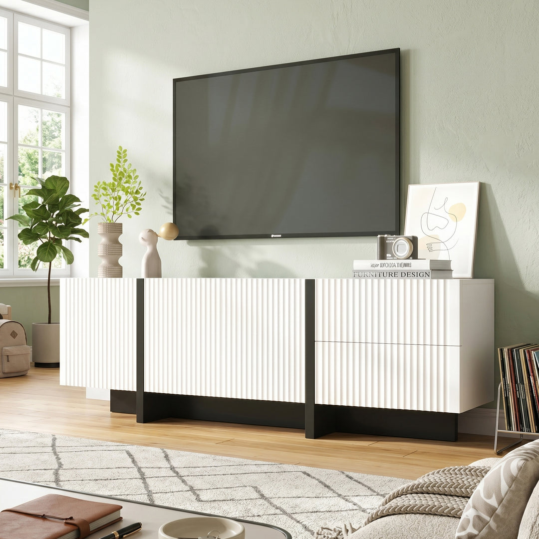 Black and white TV stand 190cm 3 doors 2 drawers CONSOLEBROWN
