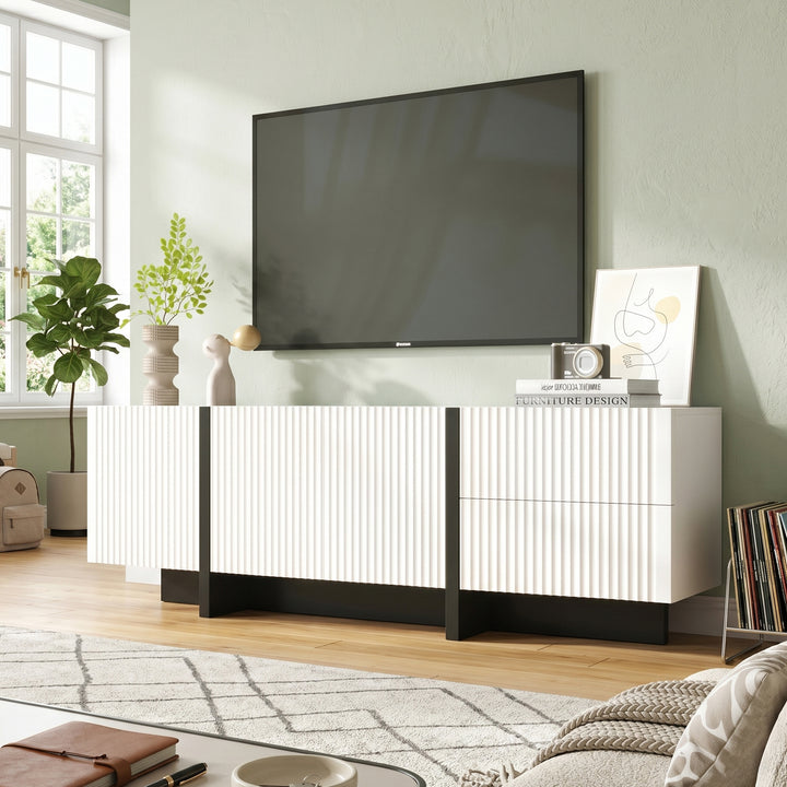 Black and white TV stand 190cm 3 doors 2 drawers CONSOLEBROWN