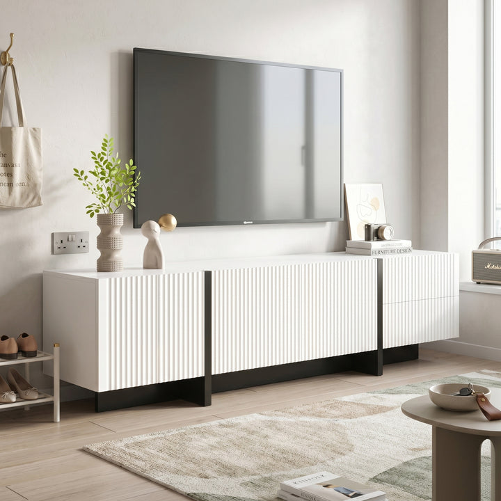 Black and white TV stand 190cm 3 doors 2 drawers CONSOLEBROWN