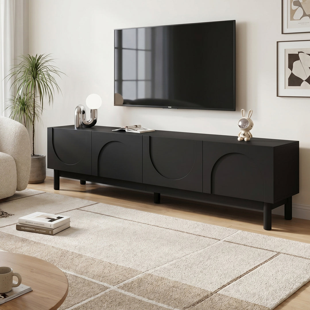 Black TV stand arched design 4 doors modern minimalist 169*34*45.5cm CONSOLEEDGE