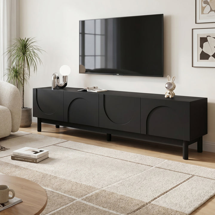 Black TV stand arched design 4 doors modern minimalist 169*34*45.5cm CONSOLEEDGE