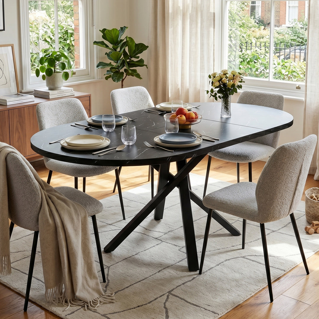Black marble look extendable round to oval dining table 100-140cm CONSOLENEST