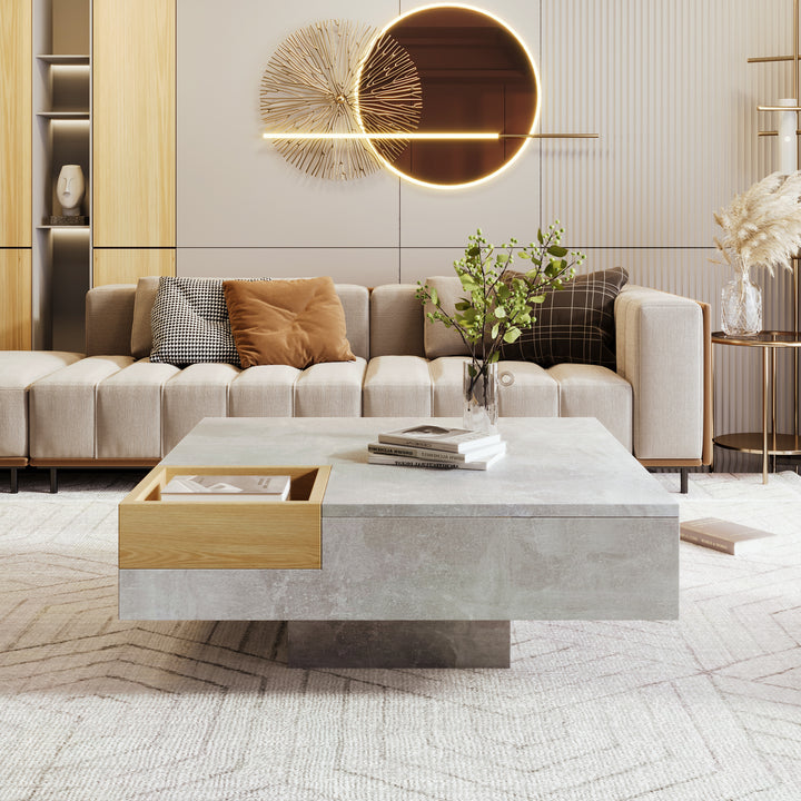 Modern concrete look coffee table with removable wooden storage box CROKS UK