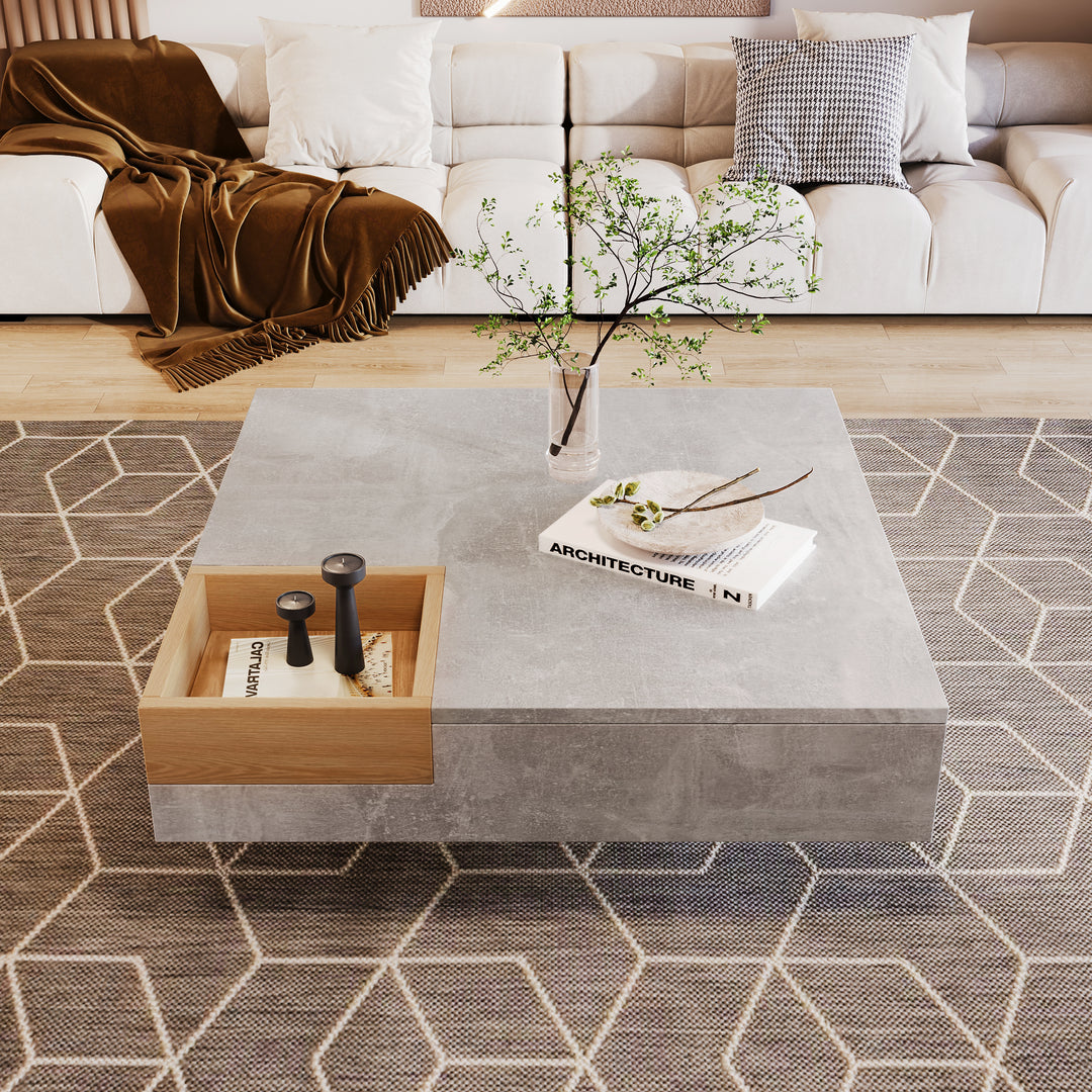 Modern concrete look coffee table with removable wooden storage box CROKS UK