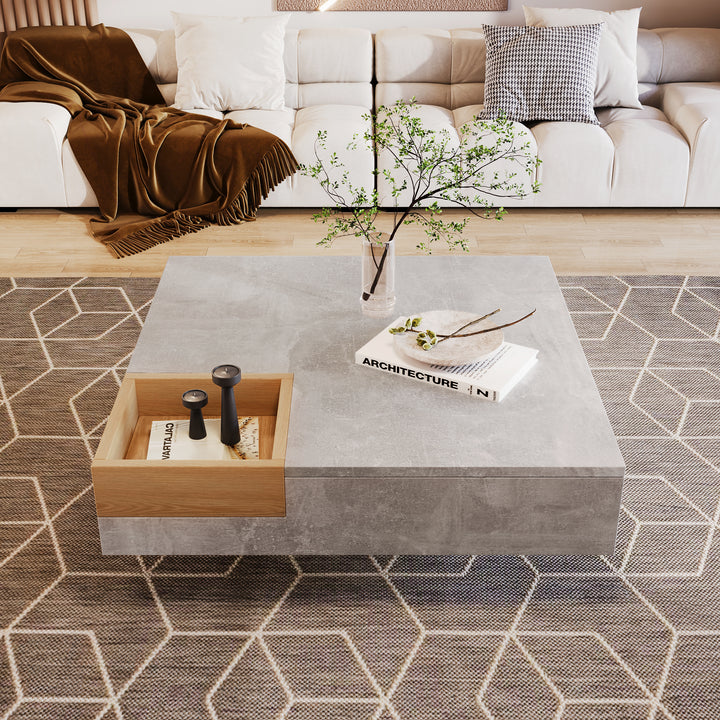 Modern concrete look coffee table with removable wooden storage box CROKS UK