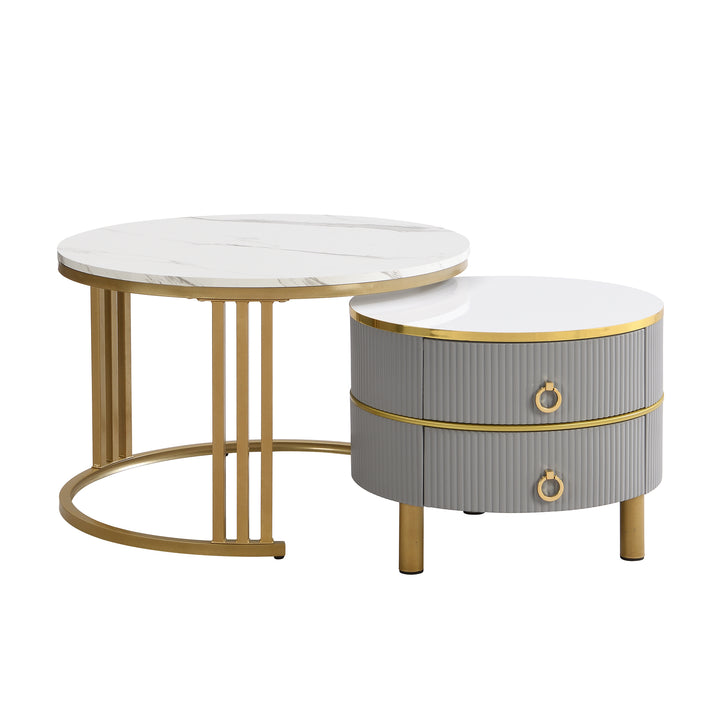 Set of 2 imitation white marble coffee tables glossy surface with 2 drawers CHOHMOI GD GREY UK