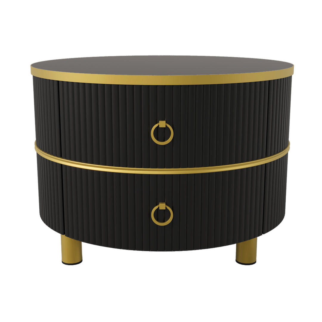 Set of 2 black golden glass round nesting coffee tables with 2 drawers CHOHMOI BR BLACK UK