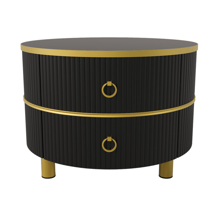 Set of 2 black golden glass round nesting coffee tables with 2 drawers CHOHMOI BR BLACK UK