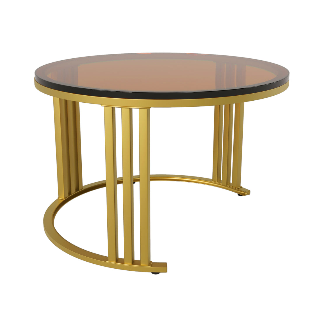 Set of 2 black golden glass round nesting coffee tables with 2 drawers CHOHMOI BR BLACK UK