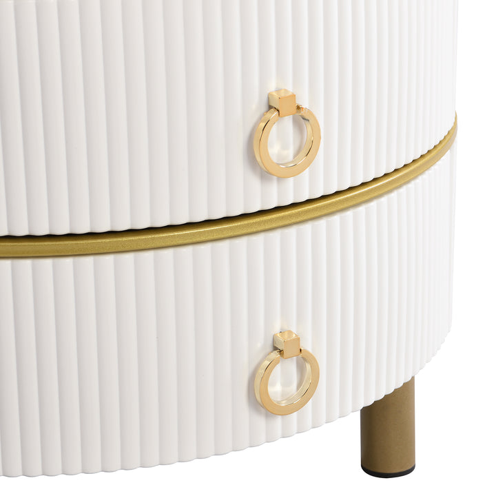Set of 2 white golden glass round coffee tables with 2 drawers CHOHMOI BR WHITE UK