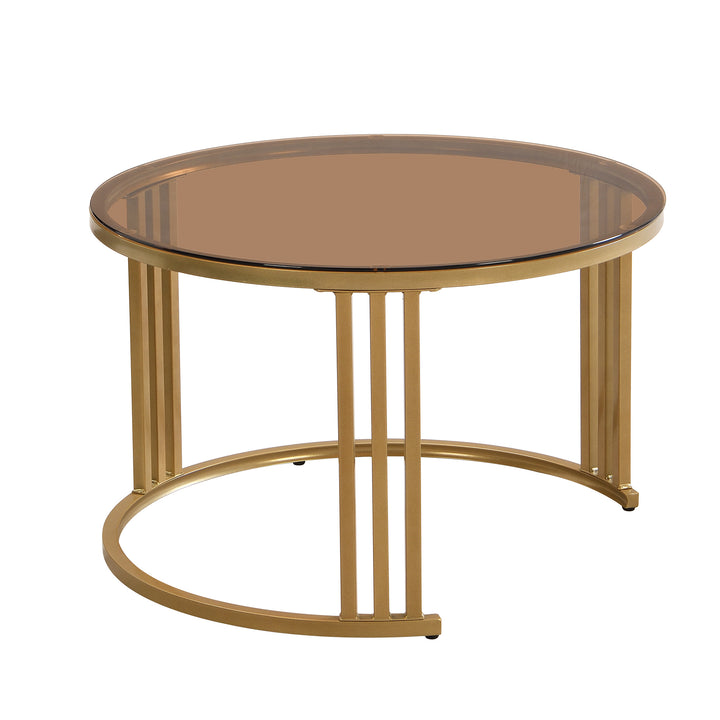 Set of 2 white golden glass round coffee tables with 2 drawers CHOHMOI BR WHITE UK