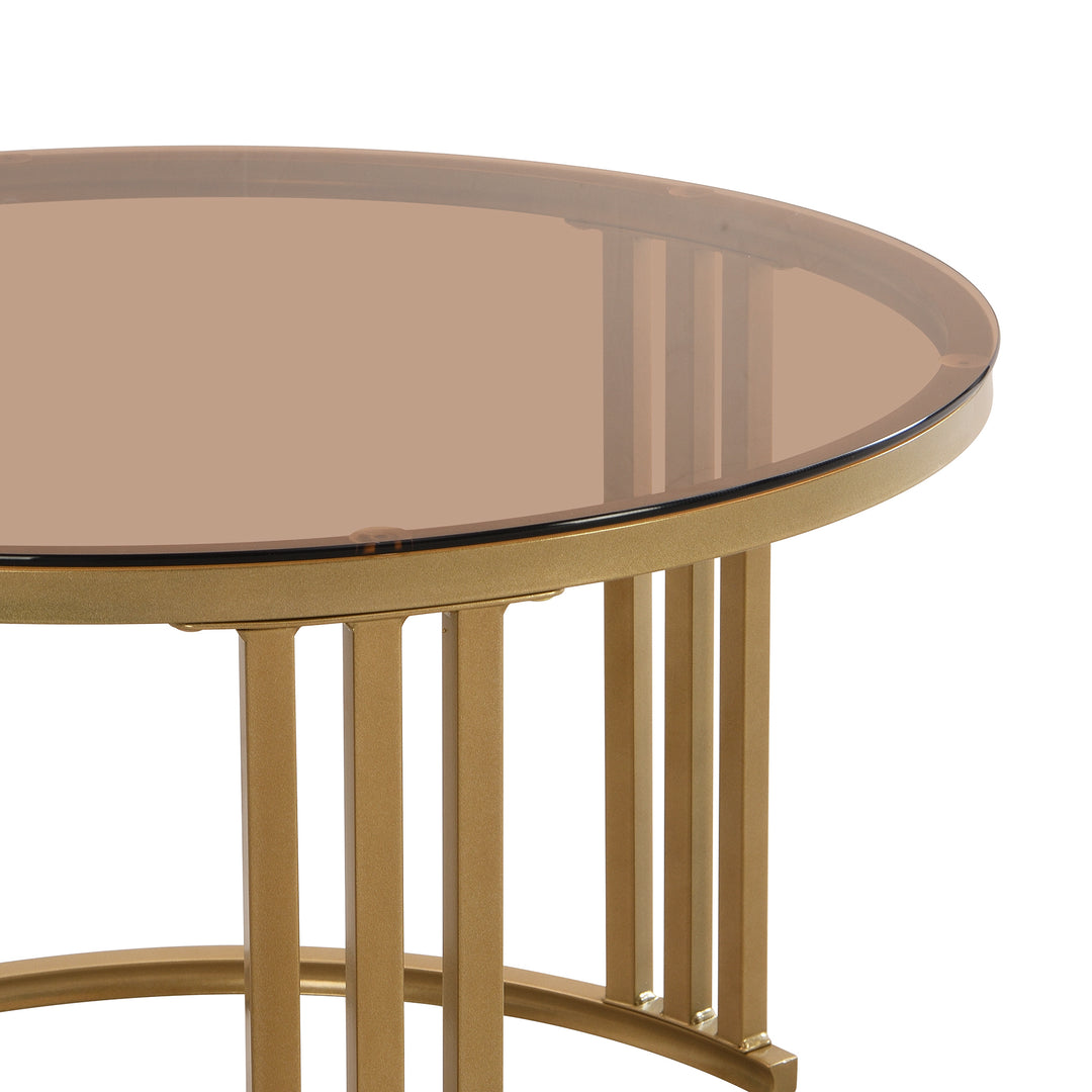 Set of 2 white golden glass round coffee tables with 2 drawers CHOHMOI BR WHITE UK