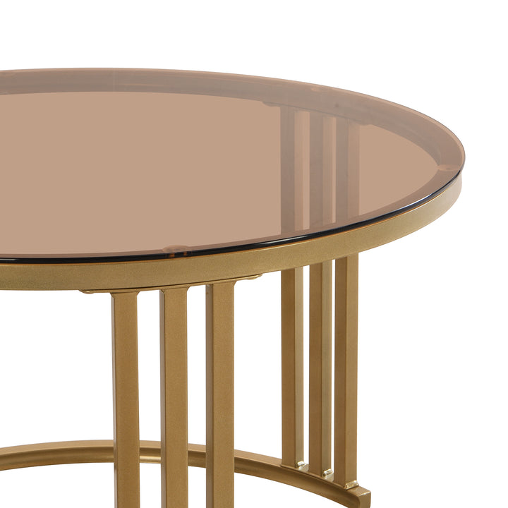 Set of 2 white golden glass round coffee tables with 2 drawers CHOHMOI BR WHITE UK