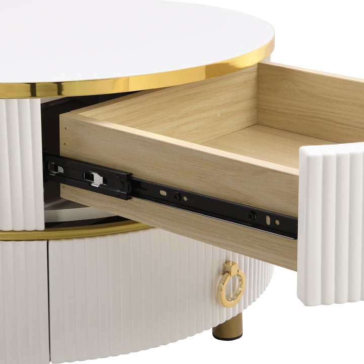 Set of 2 white golden glass round coffee tables with 2 drawers CHOHMOI BR WHITE UK