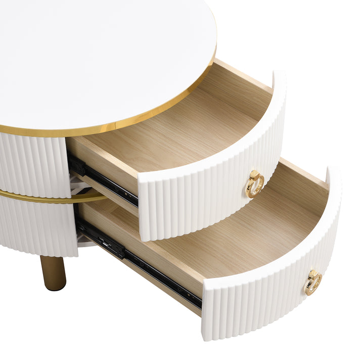 Set of 2 white golden glass round coffee tables with 2 drawers CHOHMOI BR WHITE UK
