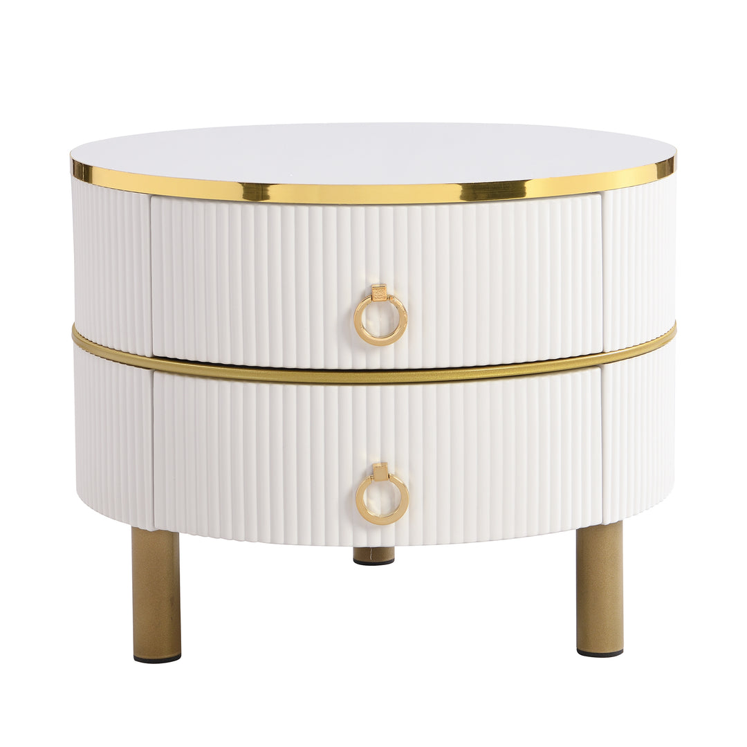 Set of 2 white golden glass round coffee tables with 2 drawers CHOHMOI BR WHITE UK