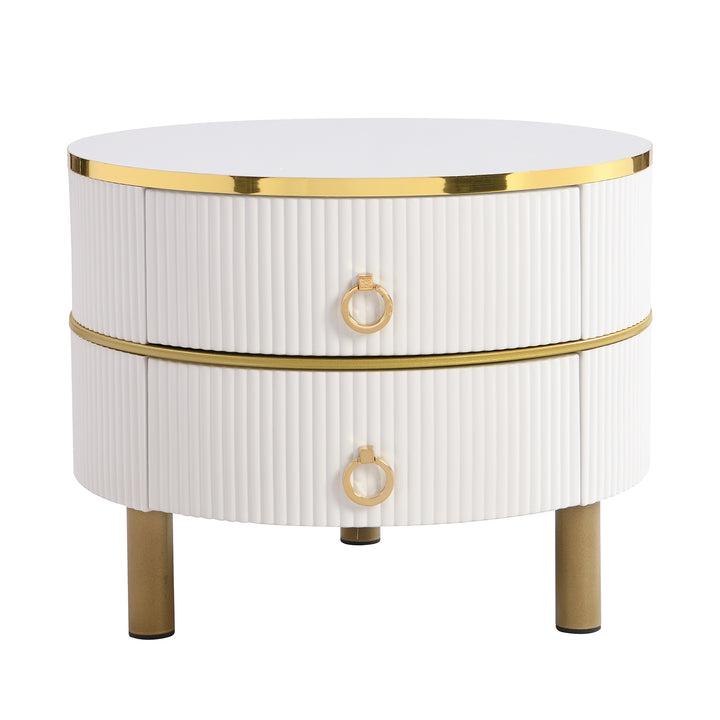Set of 2 white golden glass round coffee tables with 2 drawers CHOHMOI BR WHITE UK