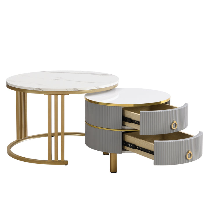 Set of 2 imitation white marble coffee tables glossy surface with 2 drawers CHOHMOI GD GREY UK