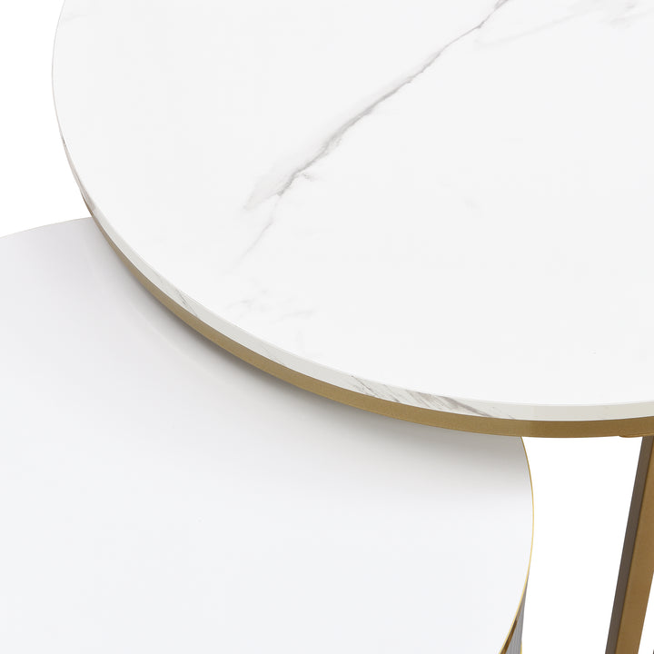 Set of 2 imitation white marble coffee tables glossy surface with 2 drawers CHOHMOI GD GREY UK