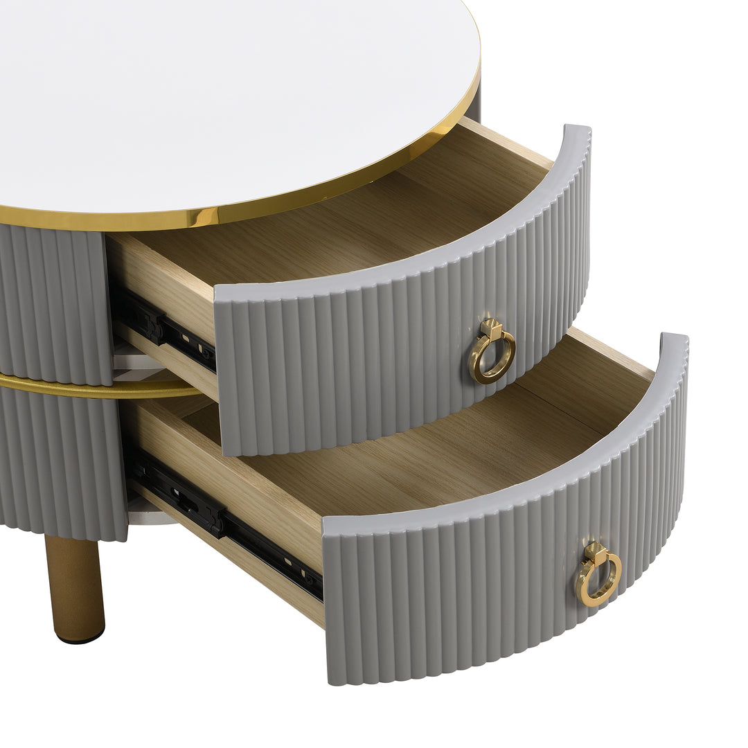 Set of 2 imitation white marble coffee tables glossy surface with 2 drawers CHOHMOI GD GREY UK