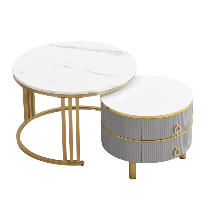 Set of 2 imitation white marble coffee tables glossy surface with 2 drawers CHOHMOI GD GREY UK