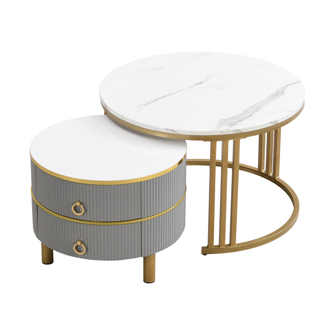 Set of 2 imitation white marble coffee tables glossy surface with 2 drawers CHOHMOI GD GREY UK