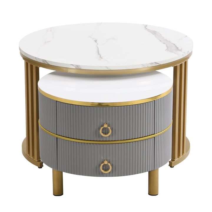 Set of 2 imitation white marble coffee tables glossy surface with 2 drawers CHOHMOI GD GREY UK