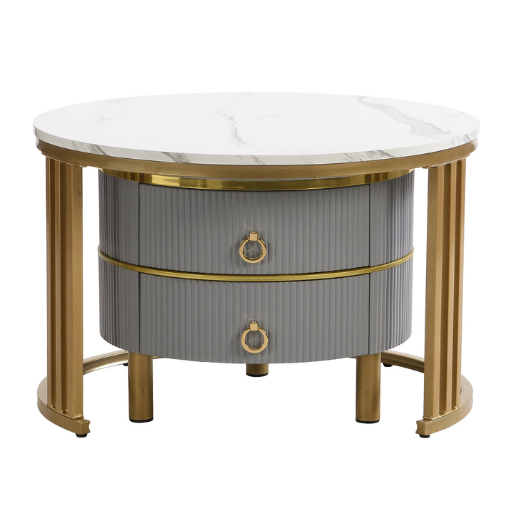 Set of 2 imitation white marble coffee tables glossy surface with 2 drawers CHOHMOI GD GREY UK
