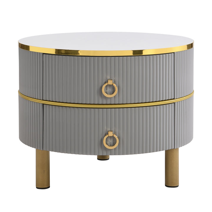 Set of 2 imitation white marble coffee tables glossy surface with 2 drawers CHOHMOI GD GREY UK