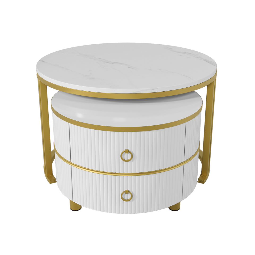 Set of 2 nesting white glass coffee table golden frame 2 drawers CHOHMOI GD WHITE UK