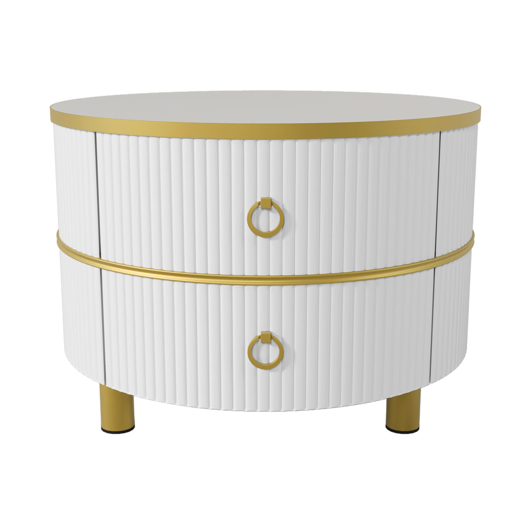 Set of 2 nesting white glass coffee table golden frame 2 drawers CHOHMOI GD WHITE UK