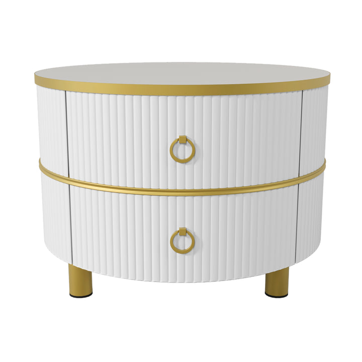 Set of 2 nesting white glass coffee table golden frame 2 drawers CHOHMOI GD WHITE UK