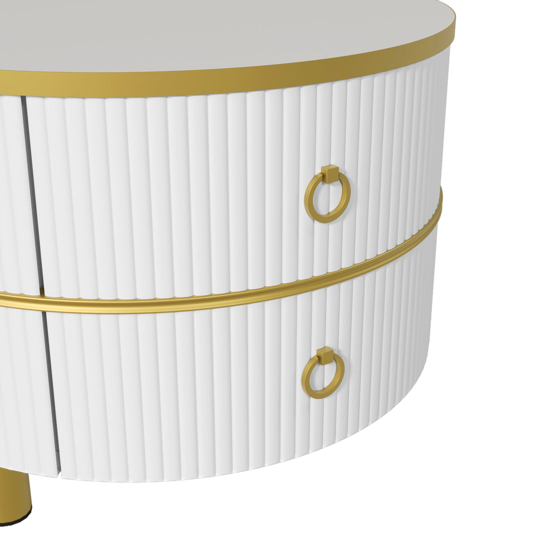 Set of 2 nesting white glass coffee table golden frame 2 drawers CHOHMOI GD WHITE UK