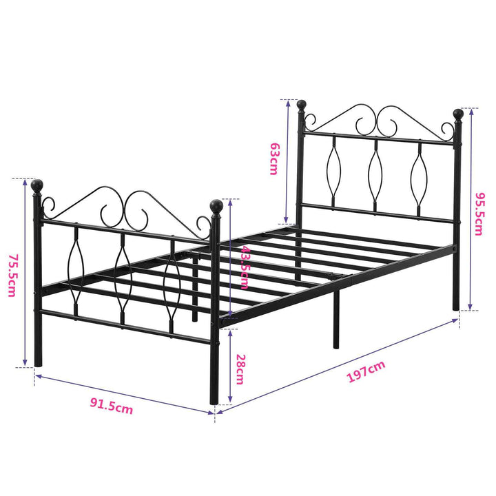 Metal Bed Frame Single Black 140x190cm Sturdy Steel Ideal for Guest Rooms & Small Spaces DANDY SINGLE BLACK B