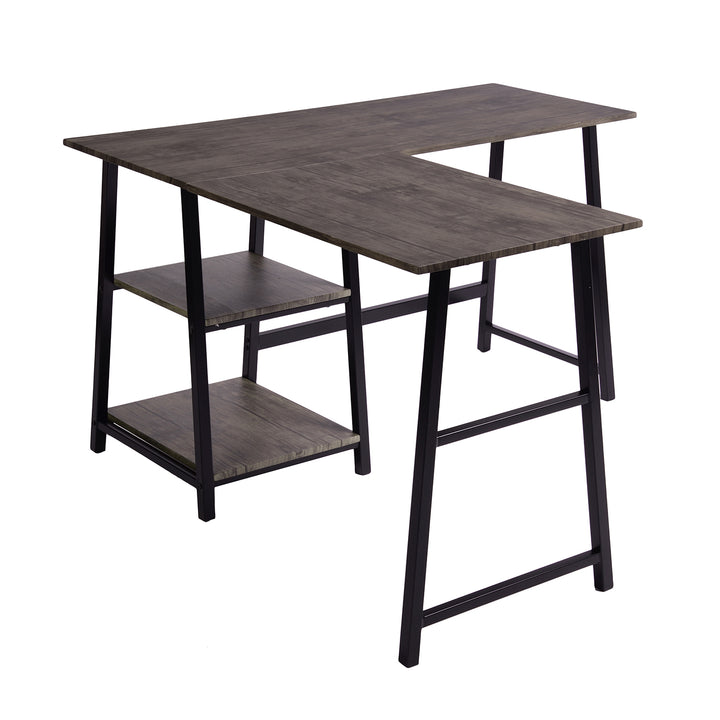 L-shaped corner desk industrial style dark wooden dffet DROGBA DD