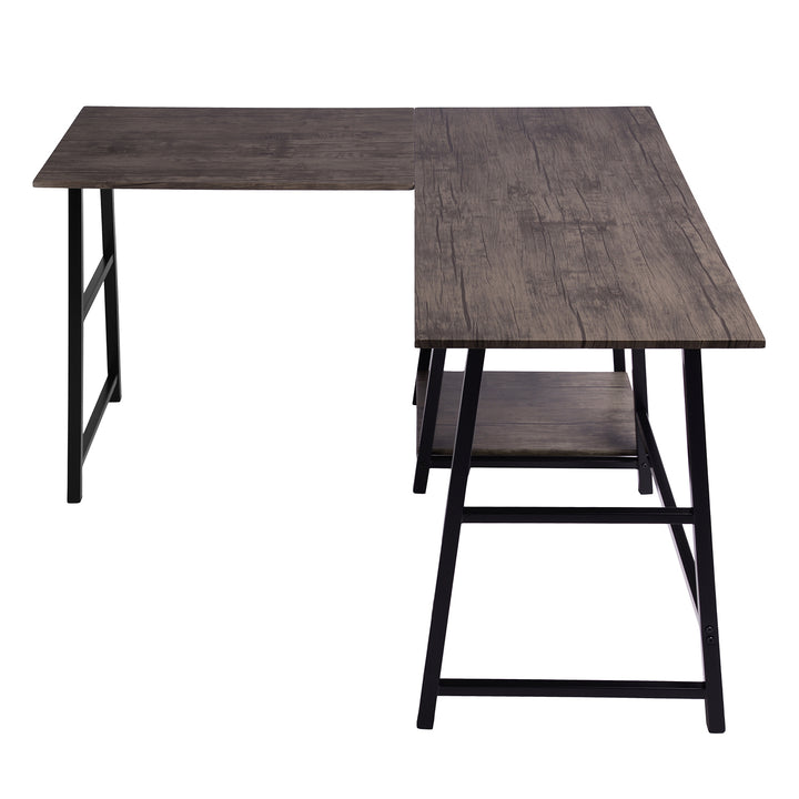 L-shaped corner desk industrial style dark wooden dffet DROGBA DD