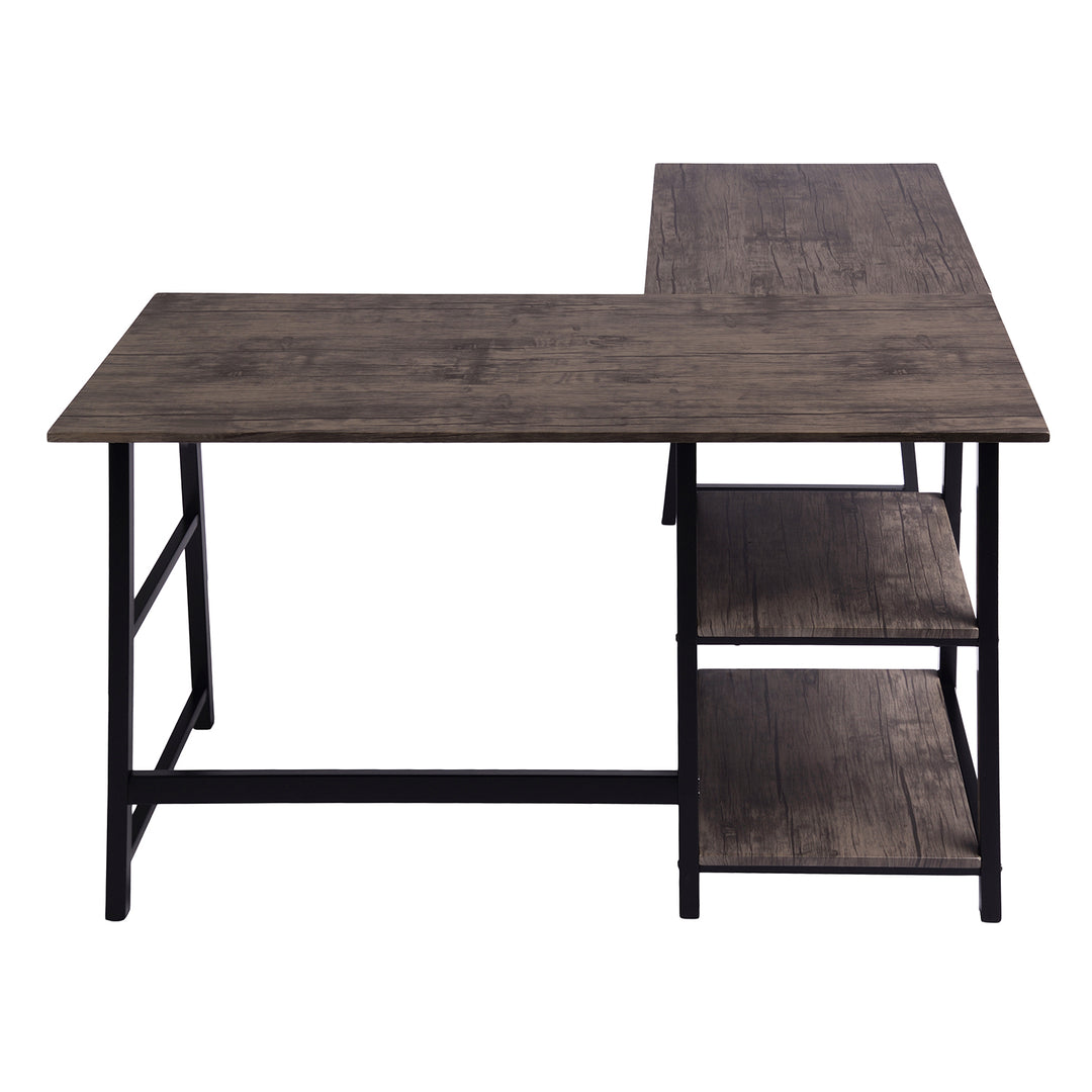 L-shaped corner desk industrial style dark wooden dffet DROGBA DD