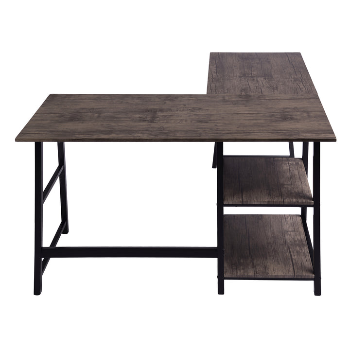 L-shaped corner desk industrial style dark wooden dffet DROGBA DD