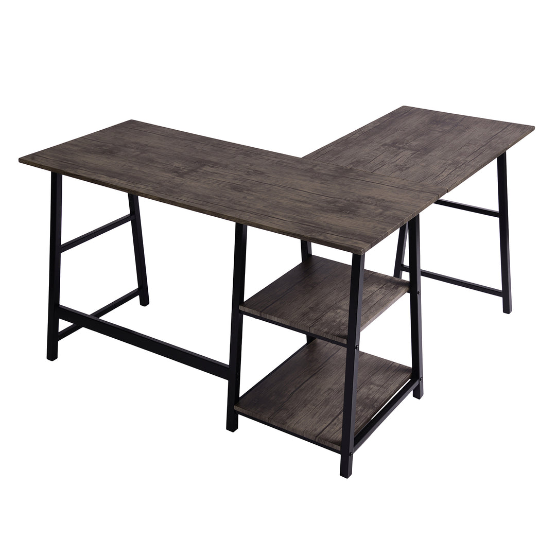 L-shaped corner desk industrial style dark wooden dffet DROGBA DD