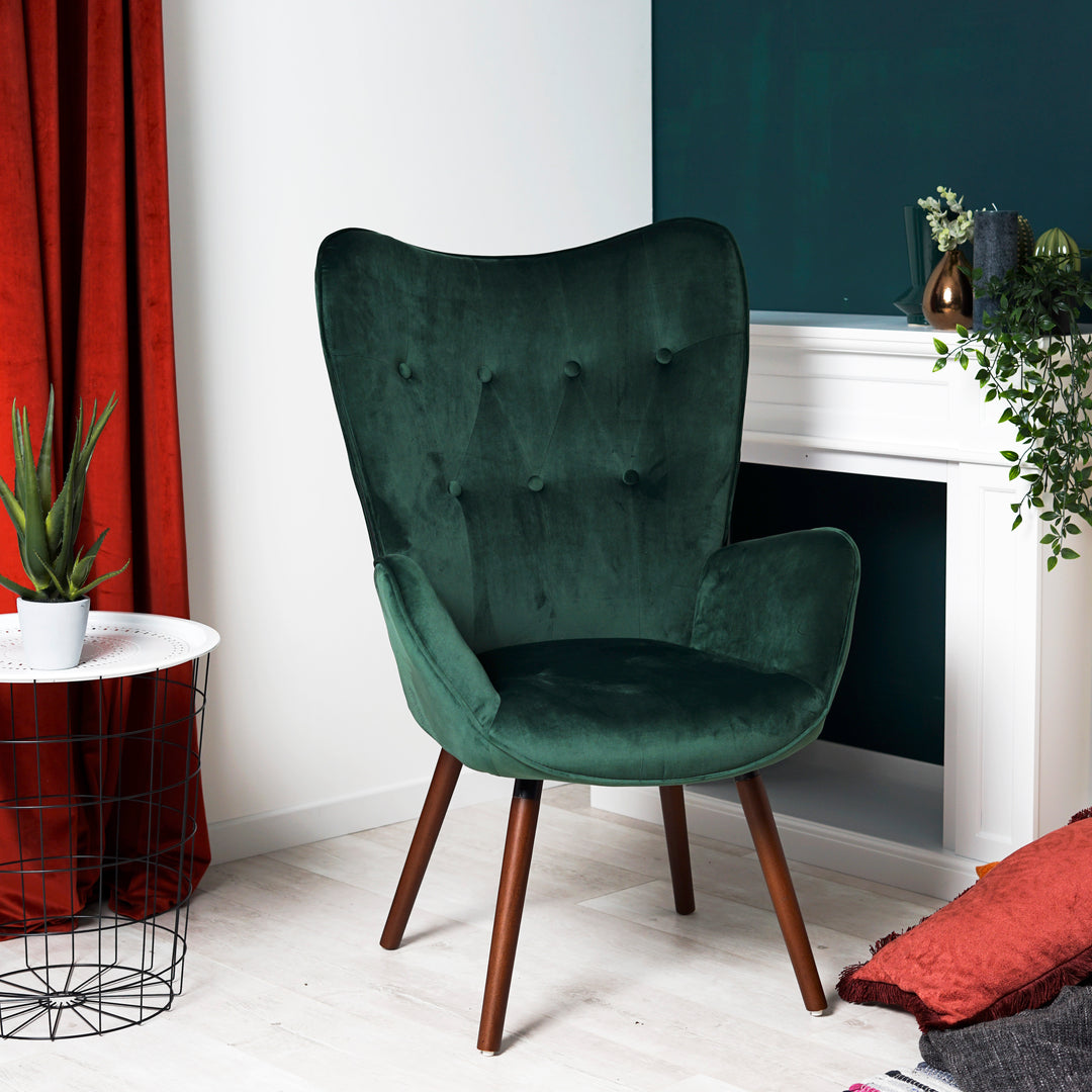 Scandinavian padded velvet green wingback armchair KAS KD VELVET GREEN UK