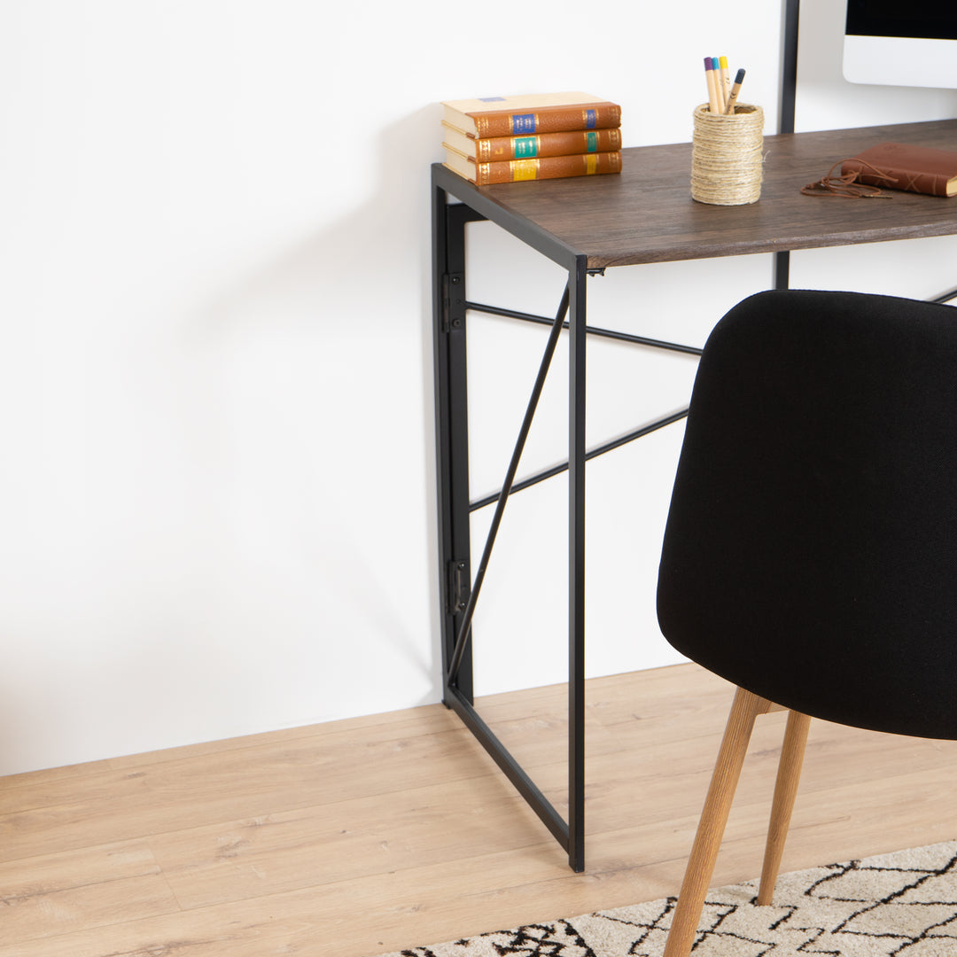 Minimalist foldable desk in black and wood industrial style HARPER BLACK HM