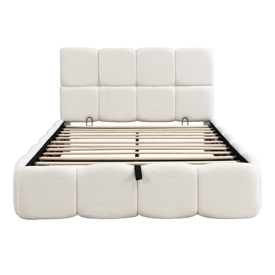 Beige velvet upholstered double ottoman bed 135x190cm QUANTAESIA