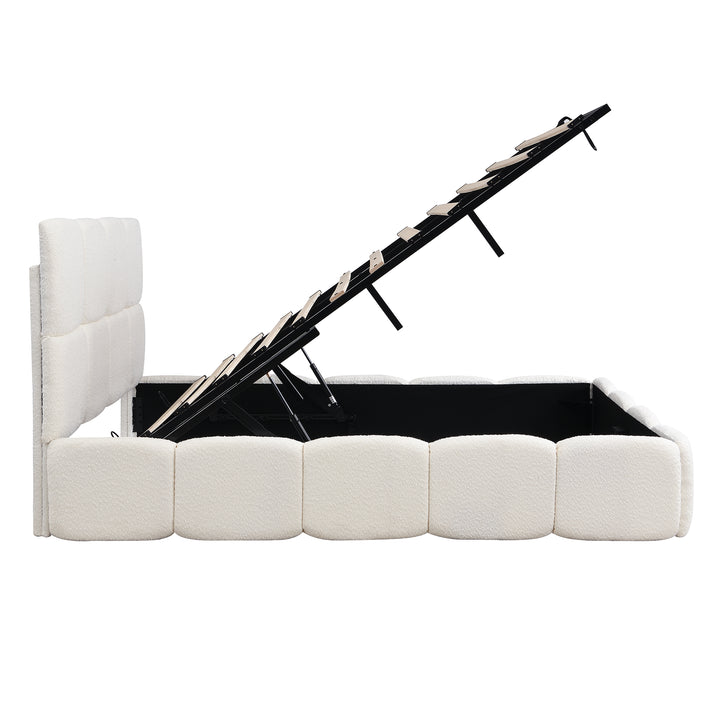 Beige velvet upholstered double ottoman bed 135x190cm QUANTAESIA