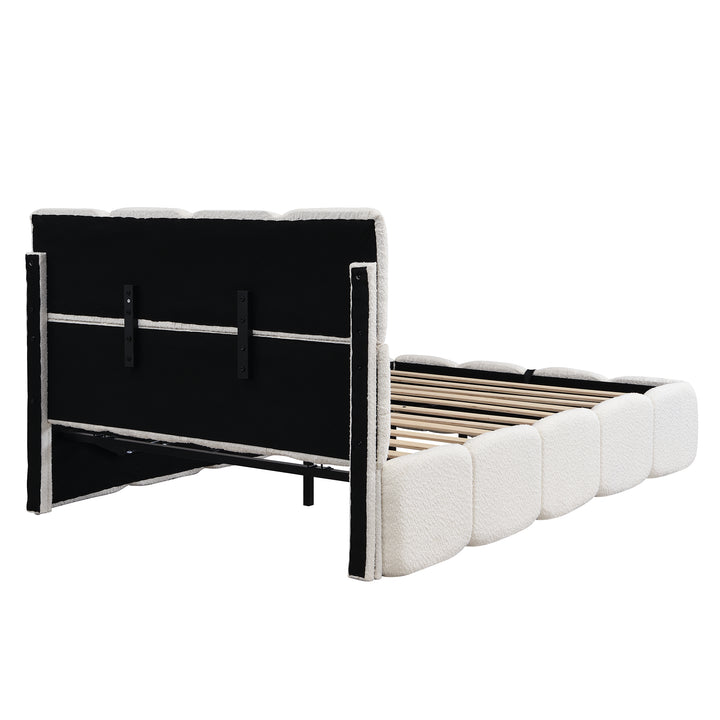 Beige velvet upholstered double ottoman bed 135x190cm QUANTAESIA