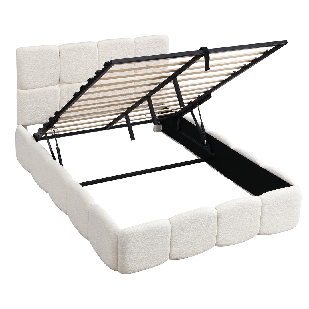 Beige velvet upholstered double ottoman bed 135x190cm QUANTAESIA