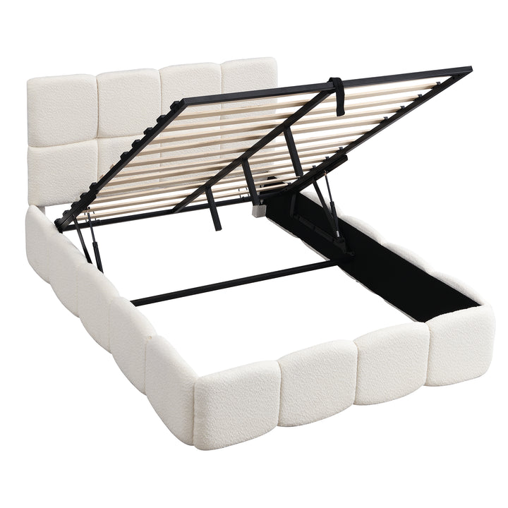 Beige velvet upholstered double ottoman bed 135x190cm QUANTAESIA